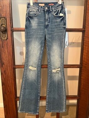 Pilcro Medium Wash Distressed Flare Jeans